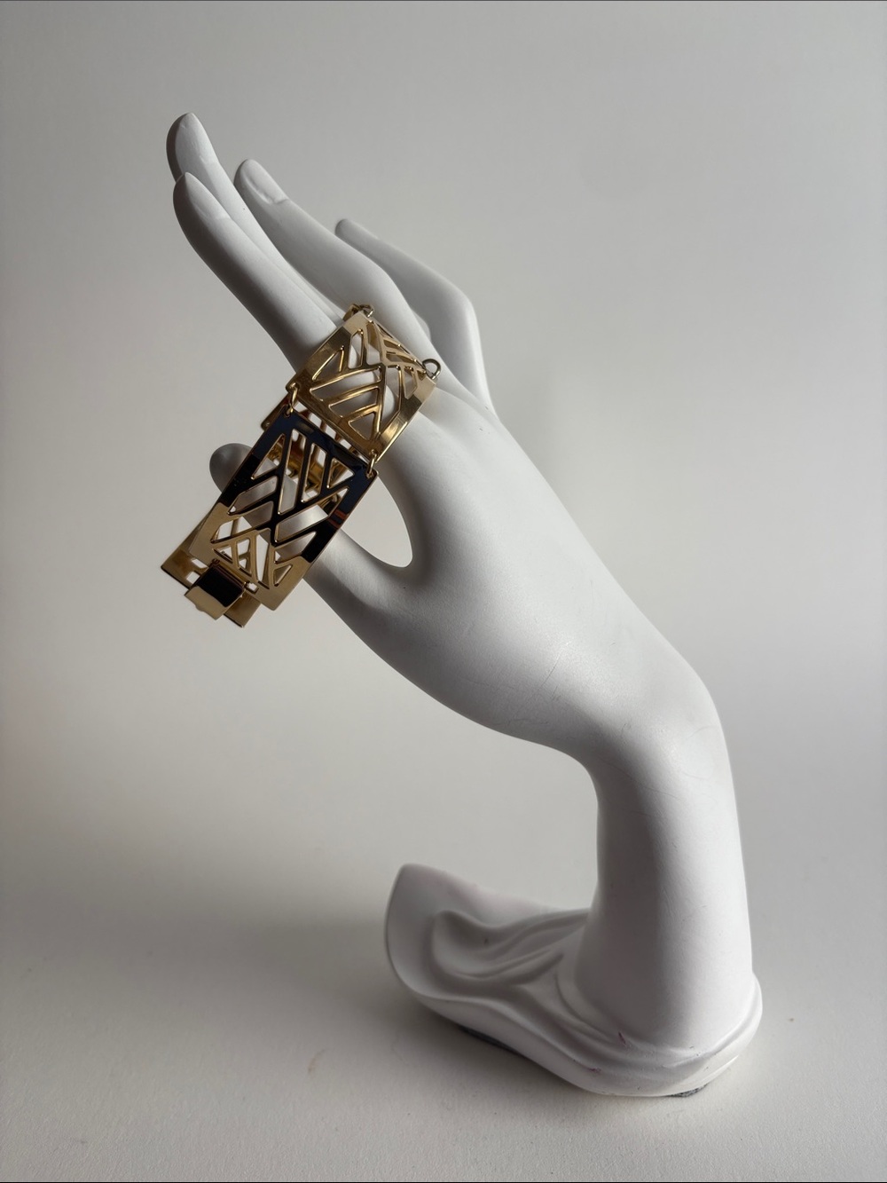 Gold Geometric Panel Cuff Link Bracelet Modern Statement Women Jewelry